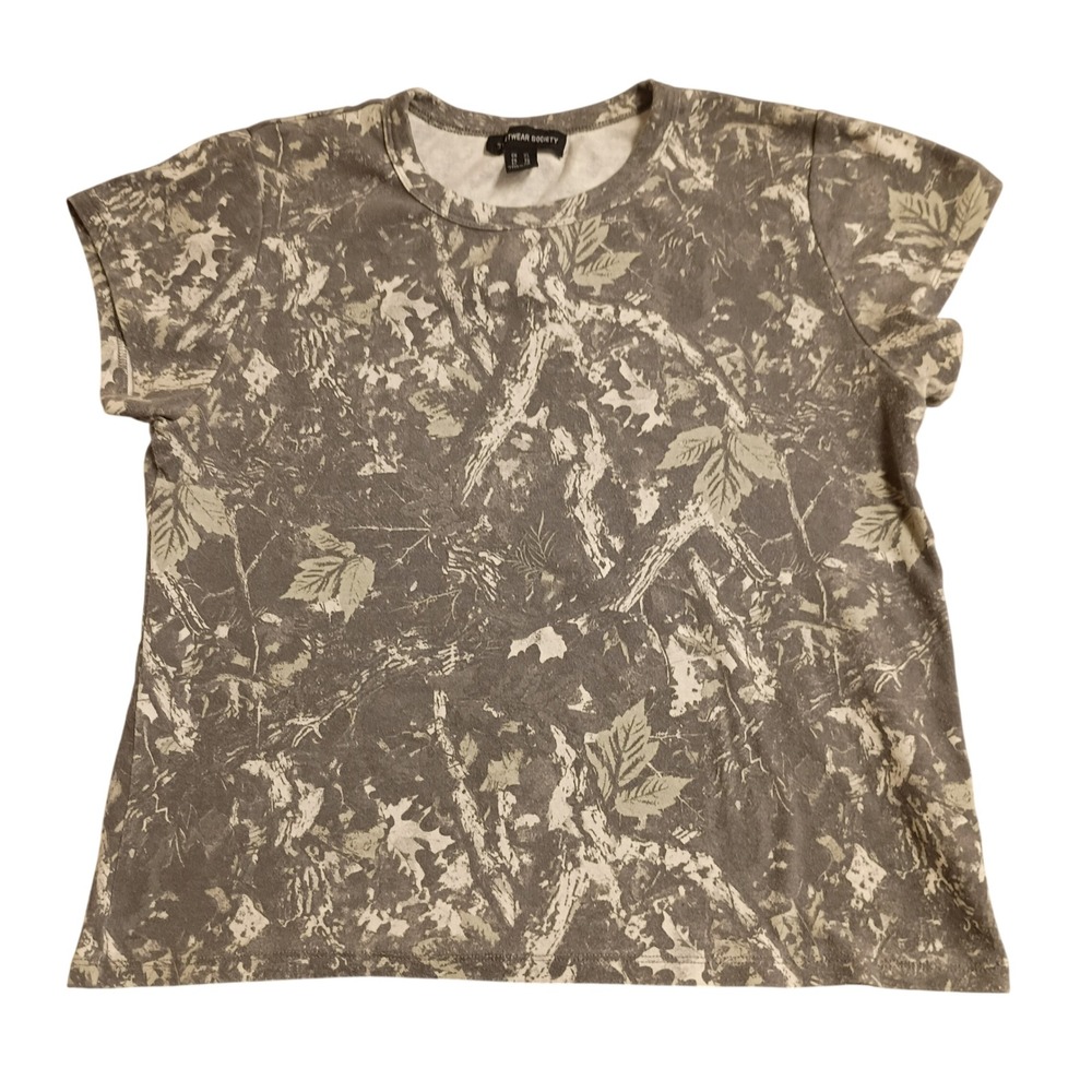 Streetwear Society Camo T-Shirt Womens XL Grey Forest Print Gorpcore Tee
